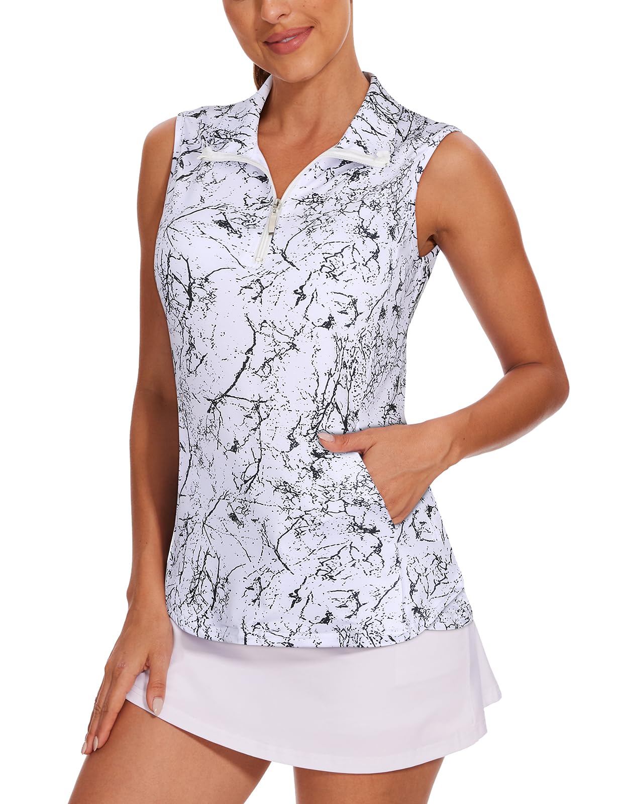 Tanst Sky Womens Sleeveless Golf Shirt Zip Up Workout Tops with Pockets