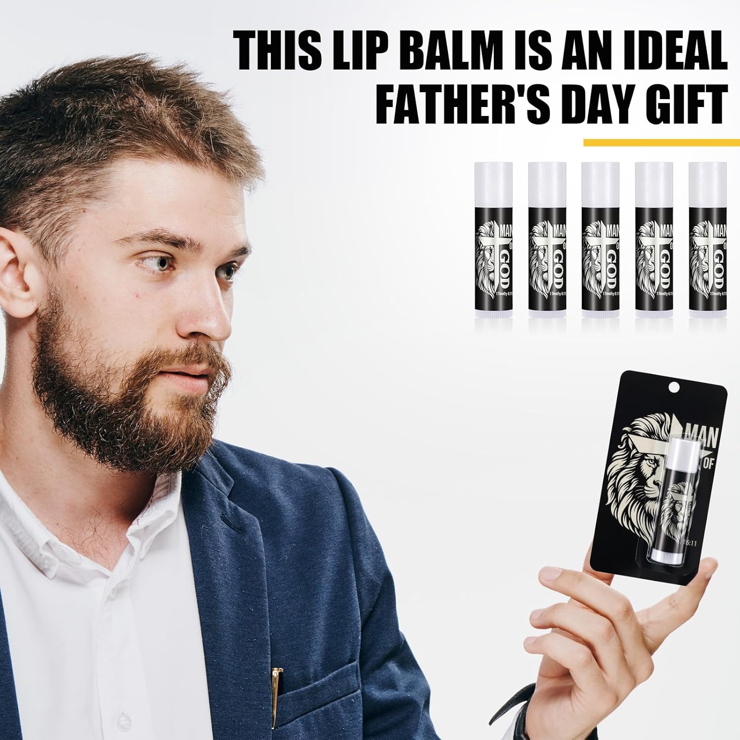 Leelosp 24 Set Father Day Church Gift Bulk Man of God Lip Balm Bulk Black Religious Bible Verse Gifts for Christian Appreciation Gift for Men Pastor Father's Day Coworker Team Church Party Favors