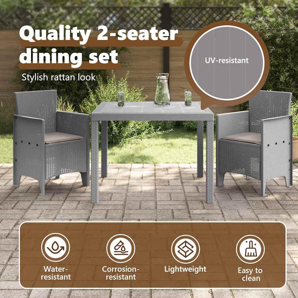 vidaXL Set da Pranzo per Giardino 3 PCS Grigio Chiaro Rattan Polt, Set da Pranzo all'aperto, arredo Giardino Moderno, Leggero per TACE, Tavolo Robusto per riunioni estive