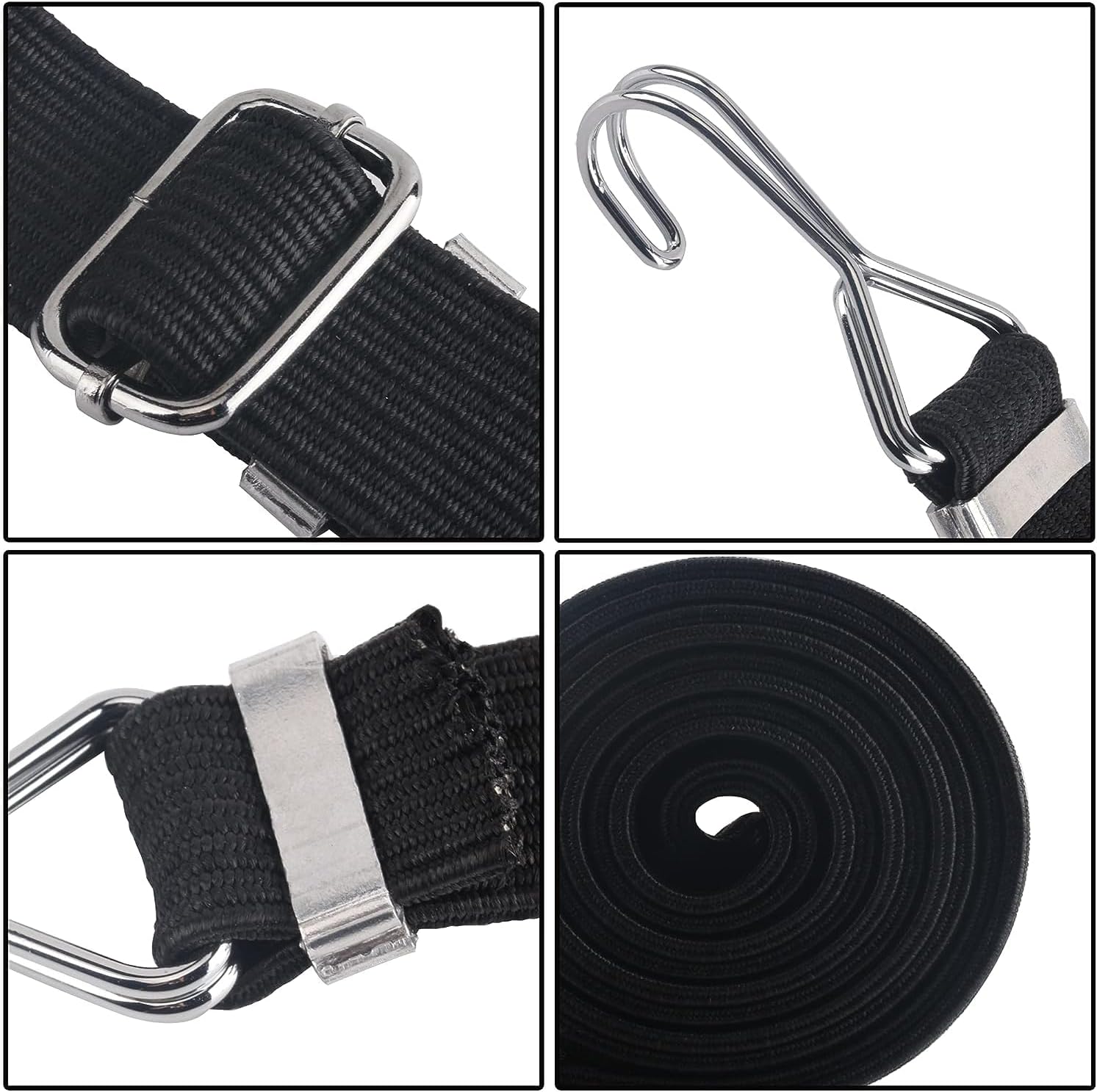 2Pack Flat Bungee Cords with Hooks, 40in/120in Adjustable Elastic Bungee Straps with Hooks for Bicycles Camping Tent Luggage Fixings (40IN)