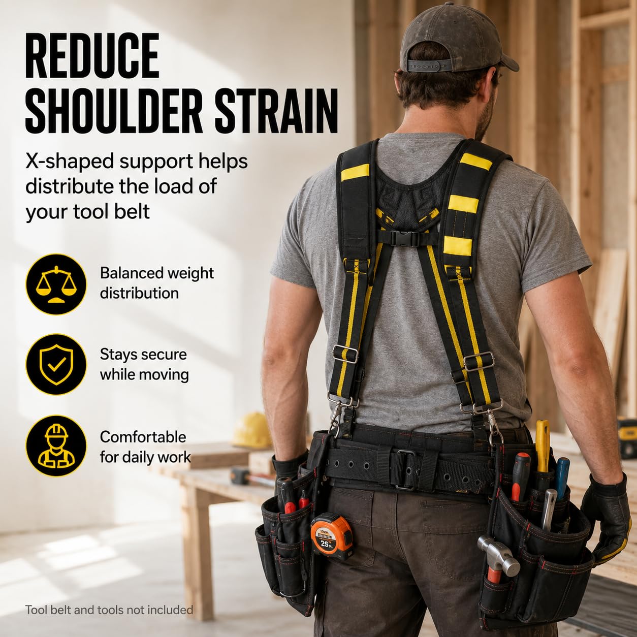Tirantes de Cinturón de Herramientas, Ajustable Tirantes de Trabajo en Forma de X con Acolchados y Bolsillo, para Carpintero, Electricista