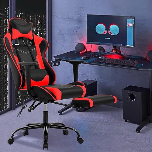Miniatura 18 de PC Gaming Chair Ergonomic Racing Office Chair Video Game Chair, Massage Function Lumbar Support with Arms Footrest & Headrest Nice Chic Desk Chair,