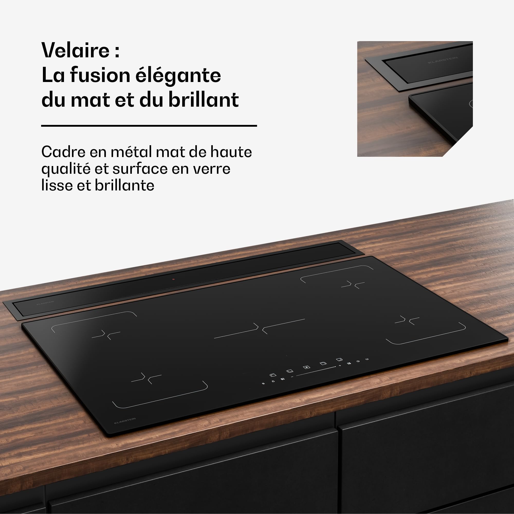 Klarstein Velaire Hotte Aspirante 90 cm - A++ Éco, 906 m³/h, Silencieuse, Commande Tactile, Filtre Charbon & Aluminium, LED, Hotte Cuisine Encastrable Plan de Travail