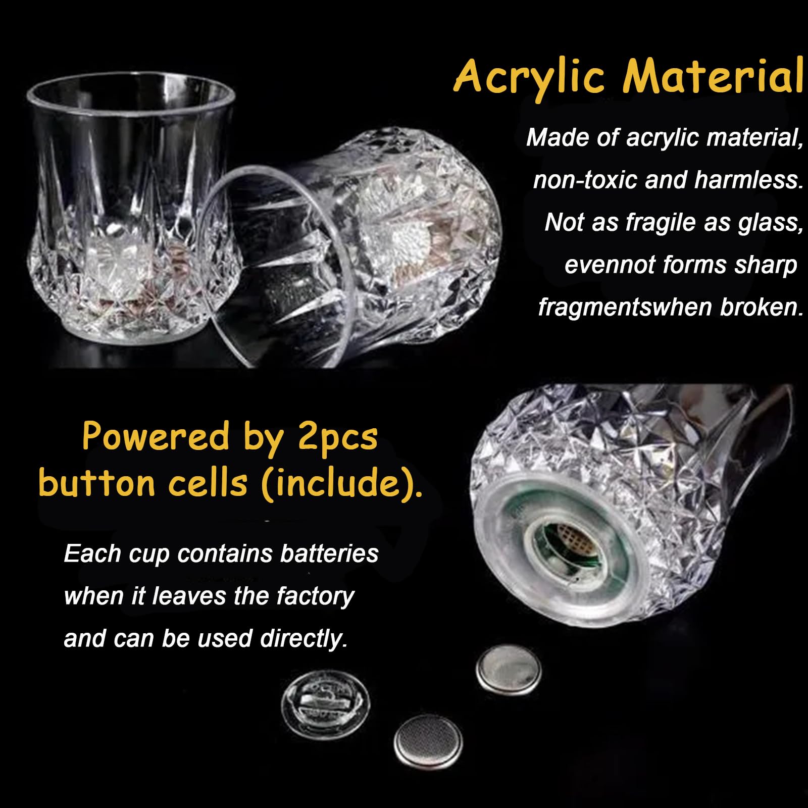 Confezione da 4 bicchieri con luce a LED multicolore ad attivazione automatica, per vacanze, festival, feste di compleanno, bar, discoteche
