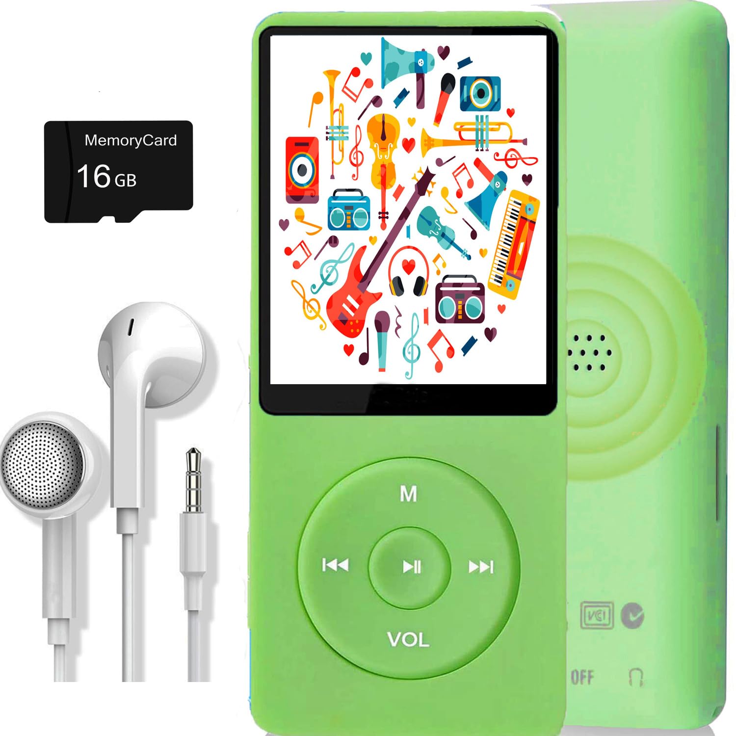 MP3 Player, Music Player with 16GB Micro SD Card, Build-in Speaker/Photo/Video Play/FM Radio/Voice Recorder/E-Book Reader, Supports up to 128GB