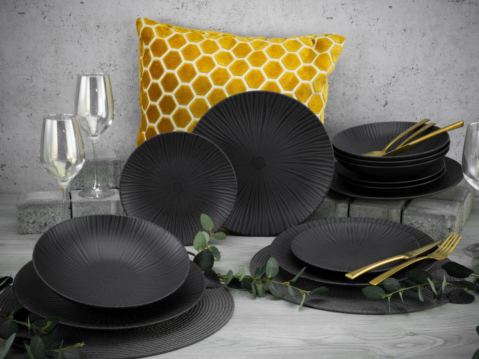 CreaTable, 23211, seria VESUVIO Black, zestaw naczyń, serwis stołowy 12-częściowy