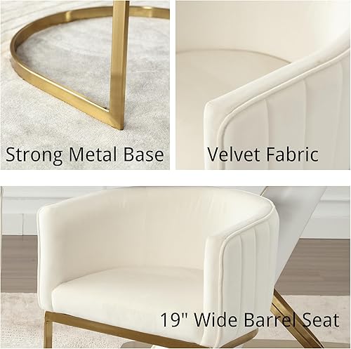 Miniatura 13 de Juego de 2 sillas de comedor modernas de terciopelo contemporáneas para cocina y comedor con brazos, sillas tapizadas de barril con marco de metal