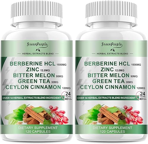 Miniatura 10 de GREENPEOPLE Suplemento de Berberina con Canela de Ceilán - Berberina 1500mg Activa AMPK & GLP-1 Cápsulas de HCL de Berberina con Extractos de Melón