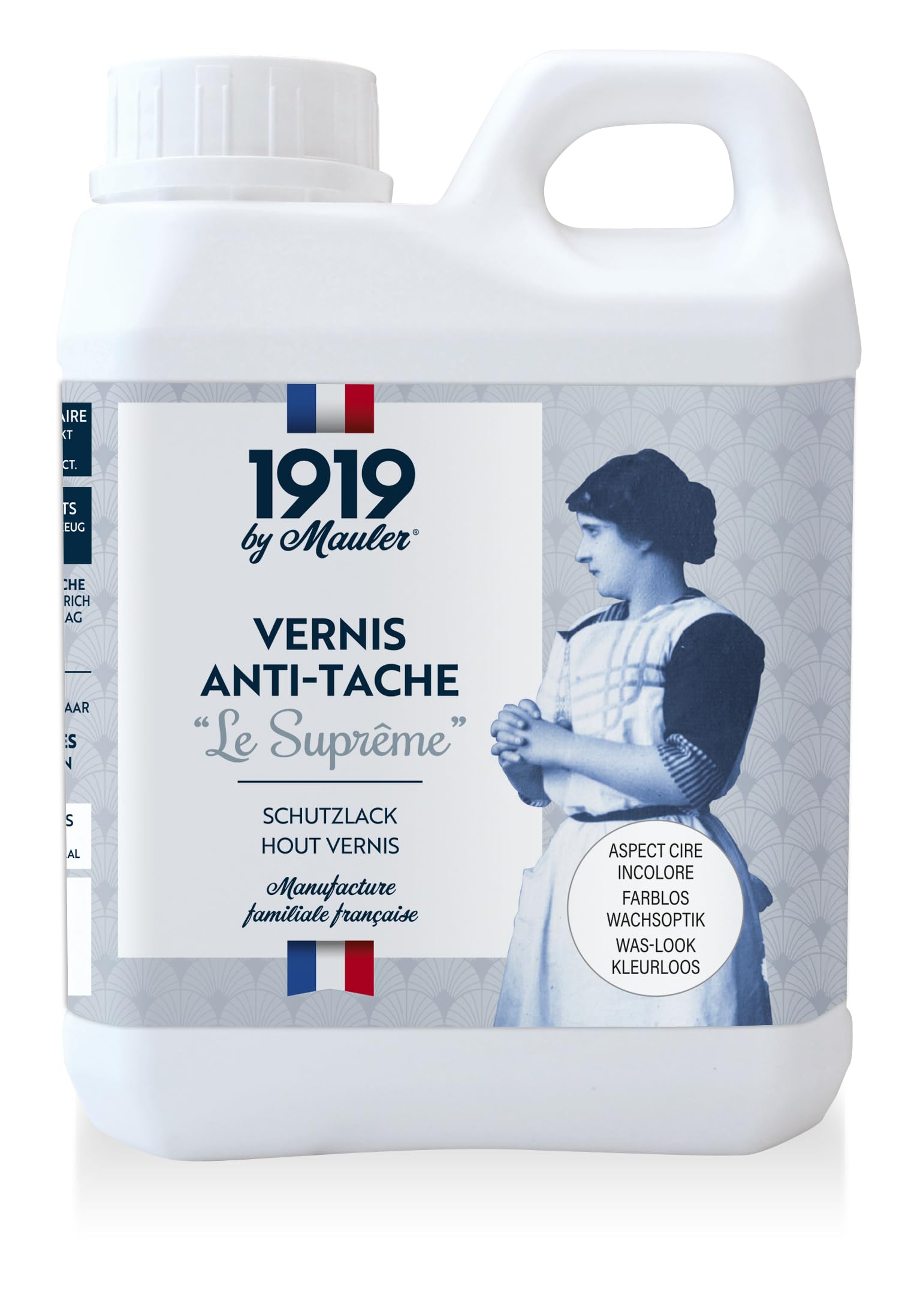 1919 BY MAULER - Vernis bois et peinture Multisupport Le Suprême - Satiné Aspect Cire - 1L - Anti-​Rayure, Anti-​Tache - PV Contact Alimentaire