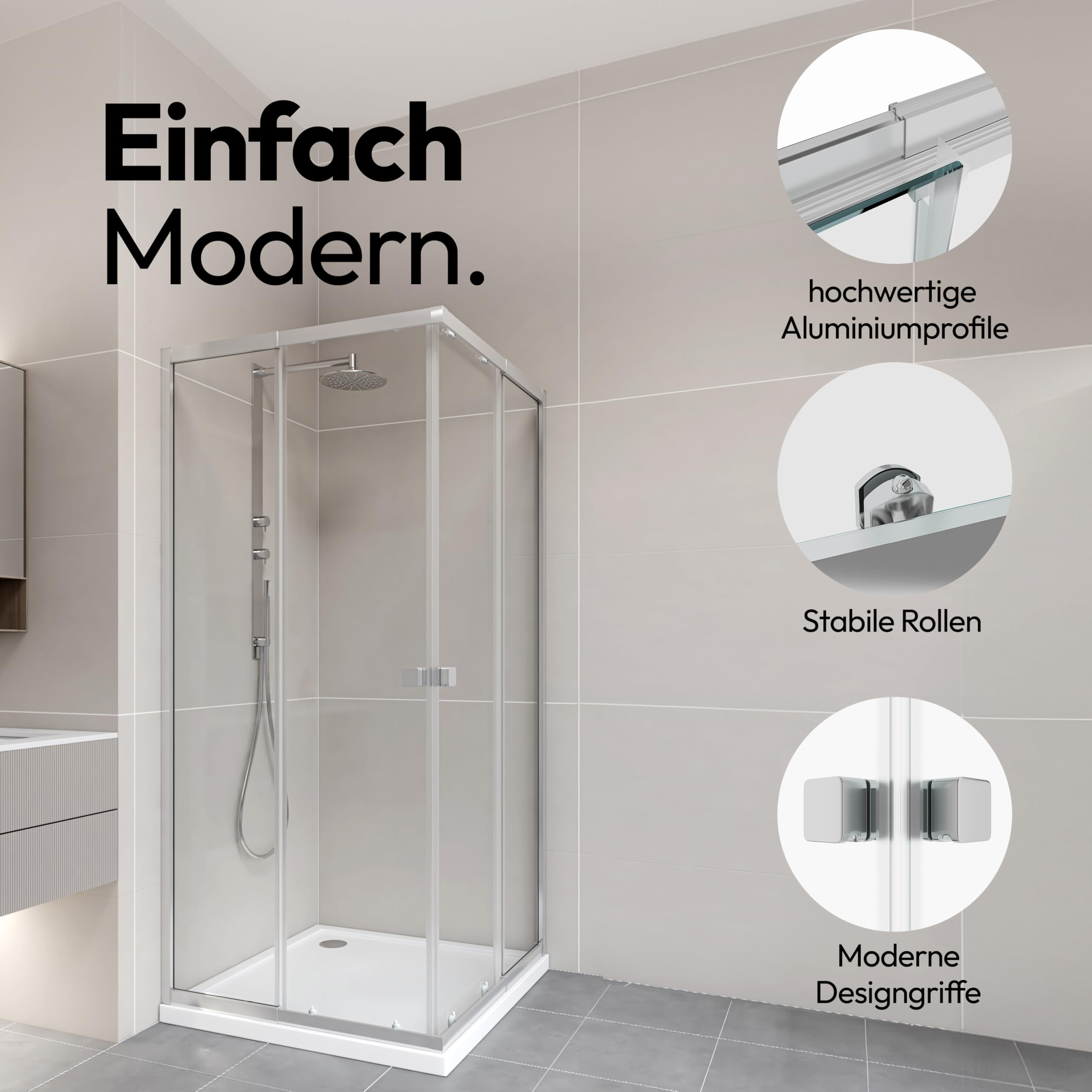 MARWELL Duschkabine Flexi 77-90x77-90-190 cm Eckdusche mit hochwertigen verstellbaren Alumuniumprofilen in silber matt Duschabtrennung mit aushängbaren Schiebetüren zur Reinigung