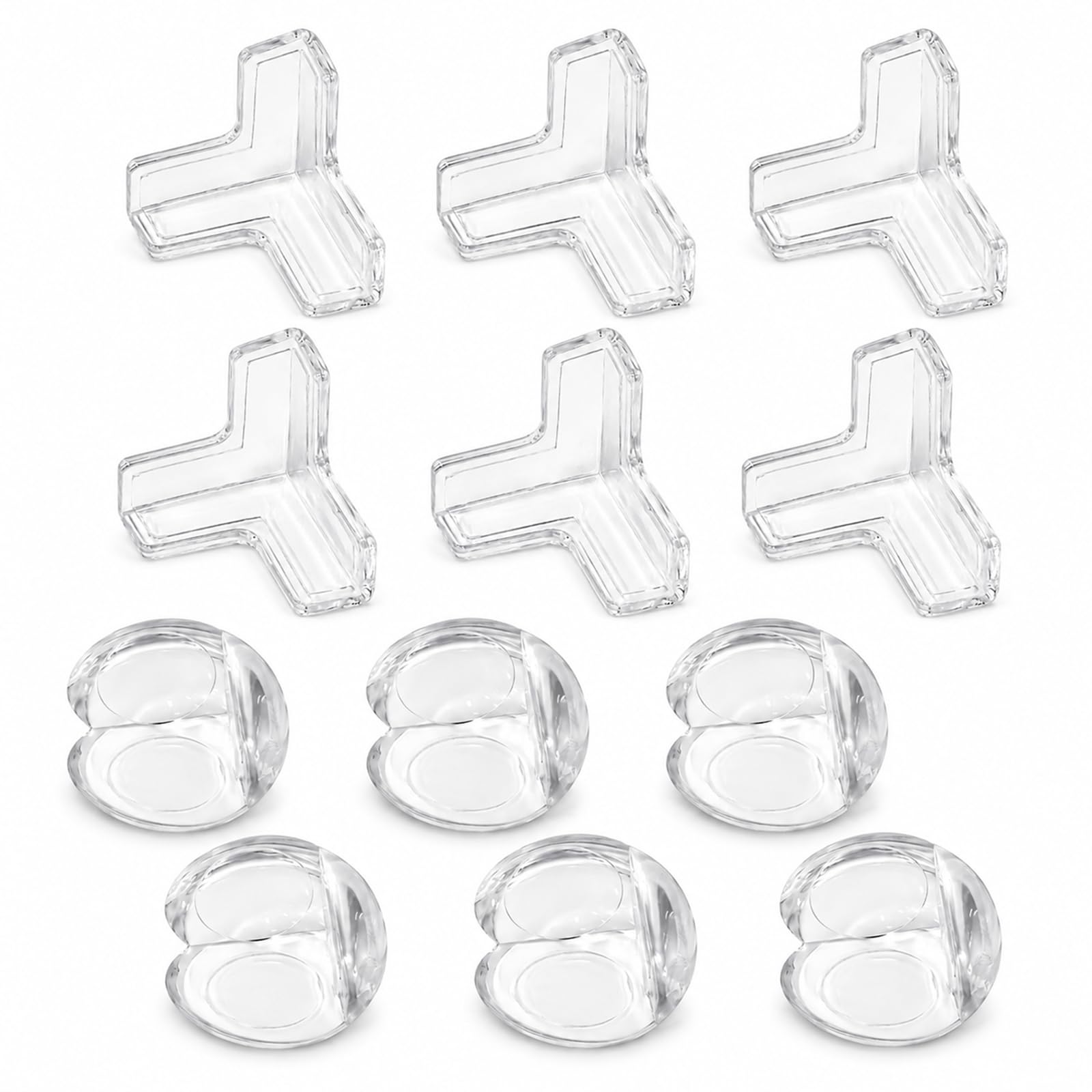 Lafefe 12 Pcs Corner Protectors for Baby (6 Square + 6 Round), Transparent Silicone Edge Protector Soft Ball Shape Table Corner Protectors for Baby Proofing Furniture Corners & Edges Safety