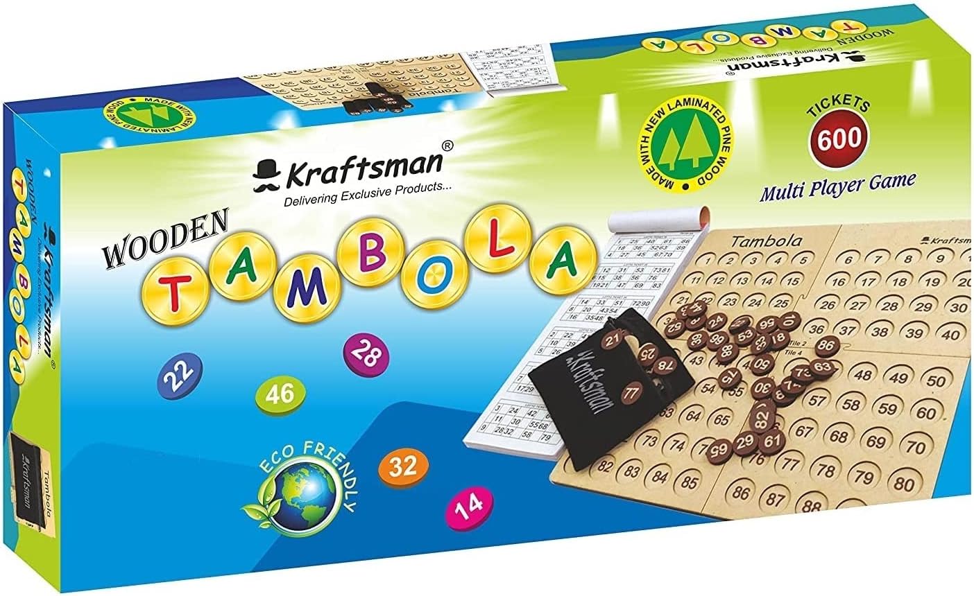MilesMagic Portable Wooden Bingo Board Game | Housie Tambola Mind Game | Fun and Entertainment Number Calling Party Games with 600 Different Tickets (Amazon Exclusive)