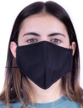 Comfymask 3 Layer Large Fabric Facemask Water Repellent, Washable, Breathable & Toggle Adjustable Face Mask Pure Black