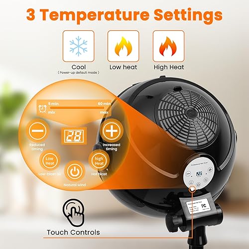 Miniatura 2 de Secador con capucha iónico, secador de pelo profesional de pie, secador de pelo con capucha con pantalla digital, controles táctiles y 3 ajustes de