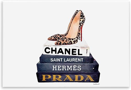 Stupell Industries Glam Fashion Book Set Leopard Pumps Heels Placa de pared de gran tamaño, fabricado con orgullo en Estados Unidos