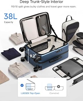 LUGGEX Top Opening Carry On Luggage, Aluminum Frame, Charcoal Metallic, 20 | Carry On Luggage, FLA Aluminum Frame, 100% PC Hard Shell, Trunk Style Design, Top Opening, TSA Lock, 38L Capacity, FX-Enhance