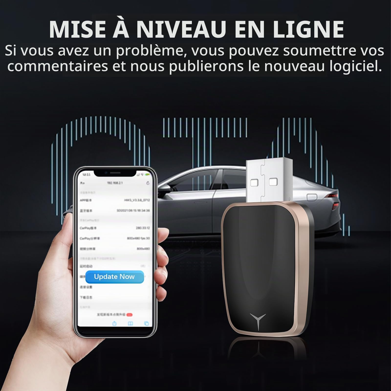 Adaptateur CarPlay sans fil et Android Auto pour voitures avec Wired CarPlay, USB C/A Plug and Play CarPlay Adaptateur 2 en 1 Convertisseur filaire vers sans fil,Mini et Stable, iOS 10+/Android 10+