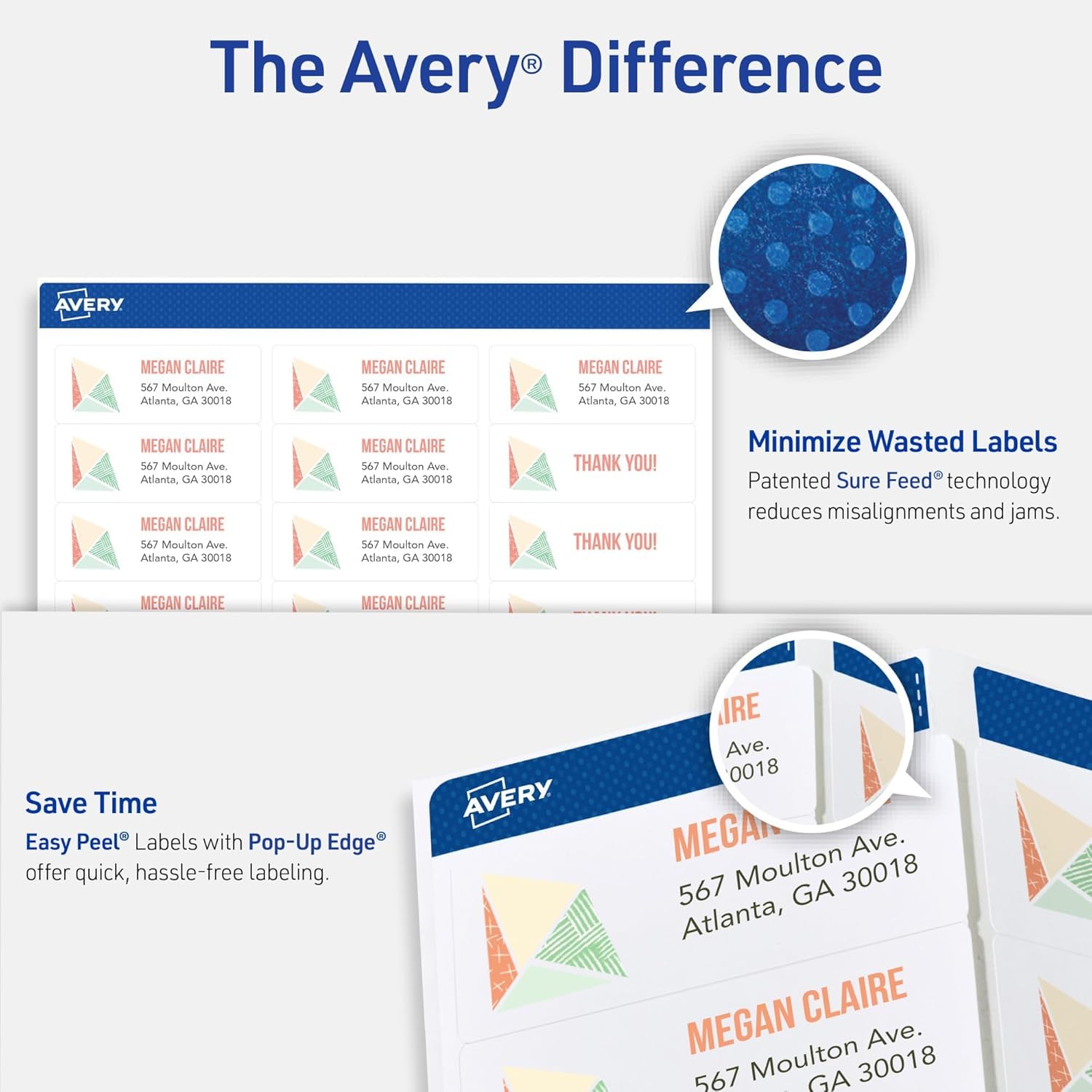 Avery Etichette facili da staccare per indirizzi stampabili con feed sicuro, 1 "x 2-5/8" adesivi personalizzabili, 10.020 etichette bianche vuote, ideali per spedizione, spedizione e altro ancora