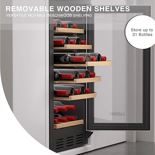 Miniatura 5 de Refrigerador de vino de 31 botellas, enfriador de vino de 15 pulgadas con zona única, integrado o debajo del mostrador, pantalla táctil digital de