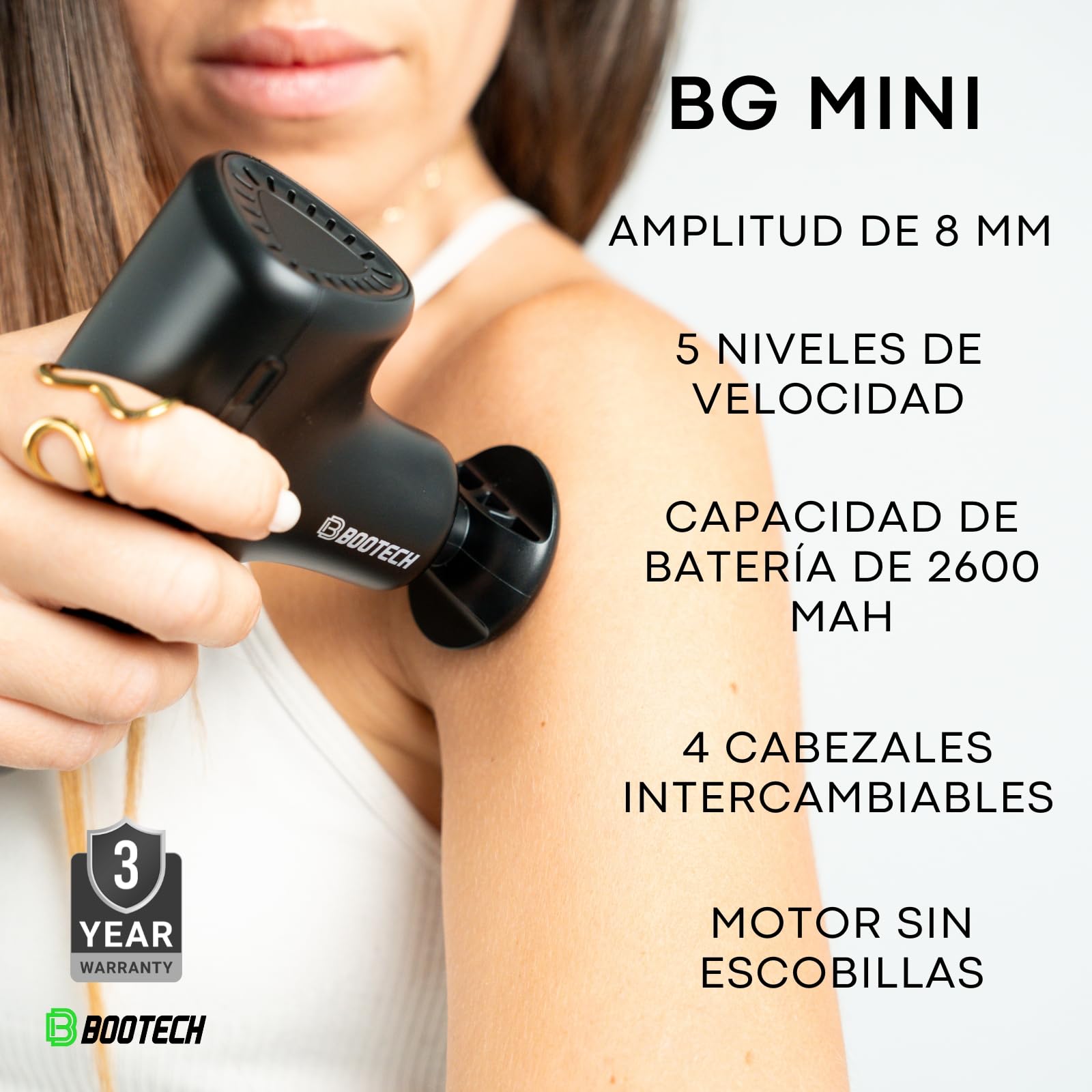 Pistola de Masaje Muscular ，Mini Massage Gun con 4 Cabezales & 5 Velocidades, Alivio Dolor Relajación Recuperación Muscular, Masajeador Portátil Silencioso,Hasta 4H de Uso, Ideal para Regalo