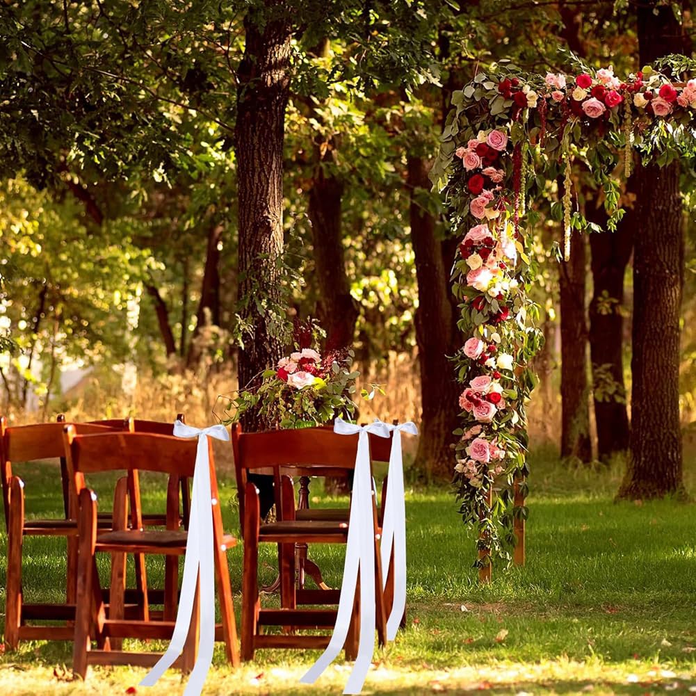 20 Stück Weiß Hochzeitsschleifen 25×120cm Lange Stuhlschleifen Groß Satin-Schleifen Einfach Autoschleifen Geschenkschleifen für Hochzeit Auto Stuhl Kirche Gang Kirchenbank Zeremonie Deko