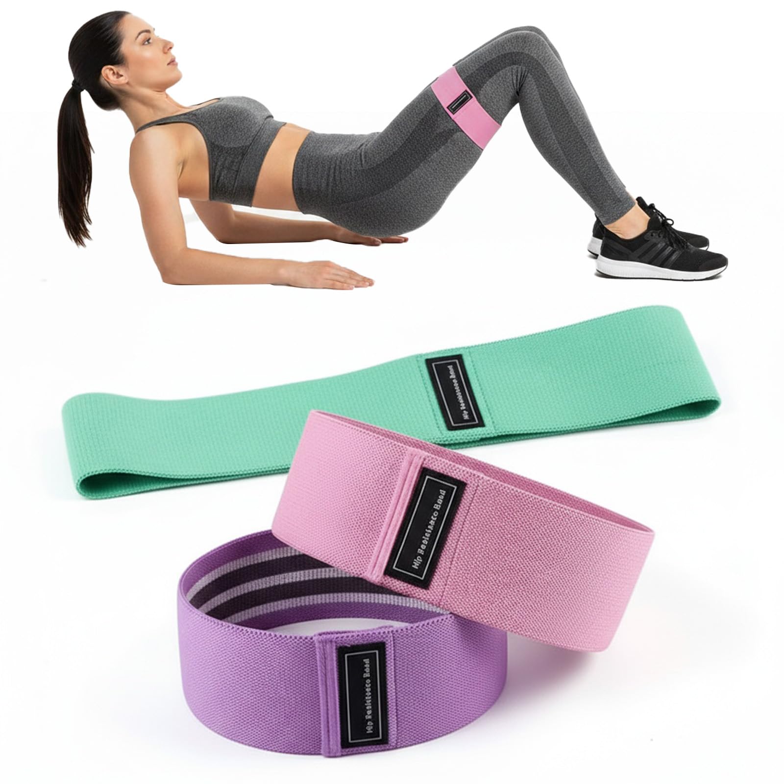 Fabric Resistance Bands Set 3 Non-Slip Exercise Booty Bands (3 Resistance Levels), Glute Bands for Hips/Glute Strength Training, Workout Fitness Bands for Women/Men/Yoga/Gym