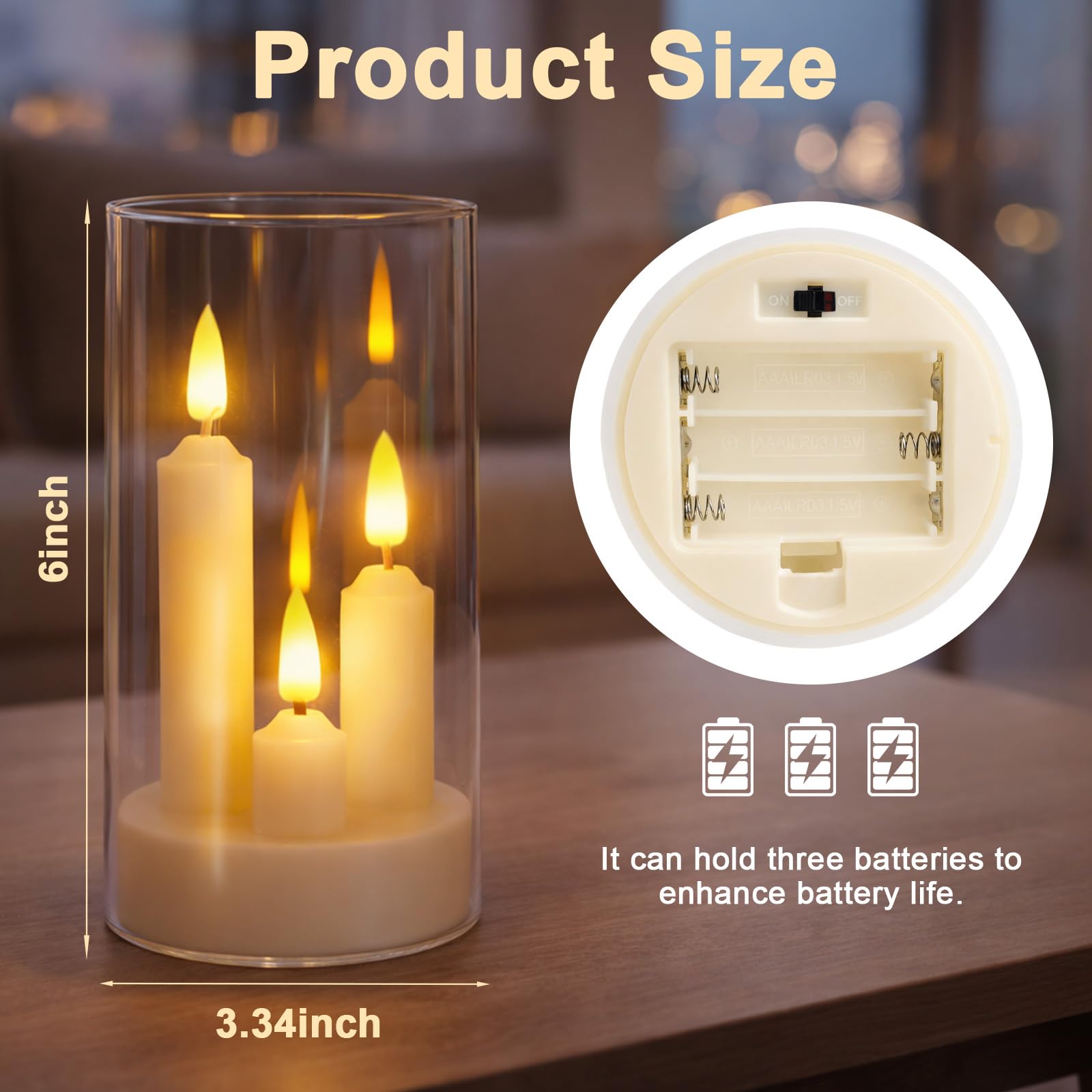 Eynshoo Flammenlose 3-in-1-Kegelkerze mit Fernbedienung und Timer, batteriebetriebene LED-Kerze mit 3D-flackerndem Docht, Acryl, für Heimdekoration, Urlaubspartys und Hochzeitsdekoration (2 Stück)