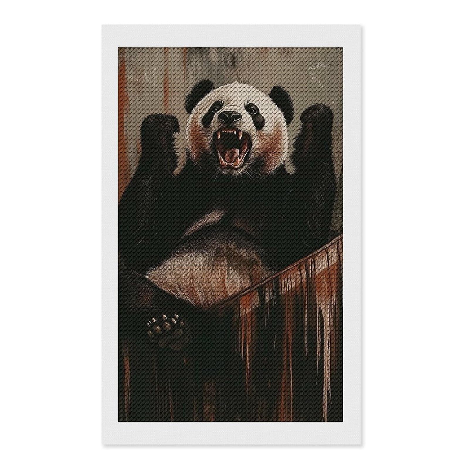Junmoney Angry Panda Diamond Painting Canvas Kit 12"x20", Relaxing DIY, Modern Decor, Aesthetic Room Decor, Home Wall Art, Wall Art Gift