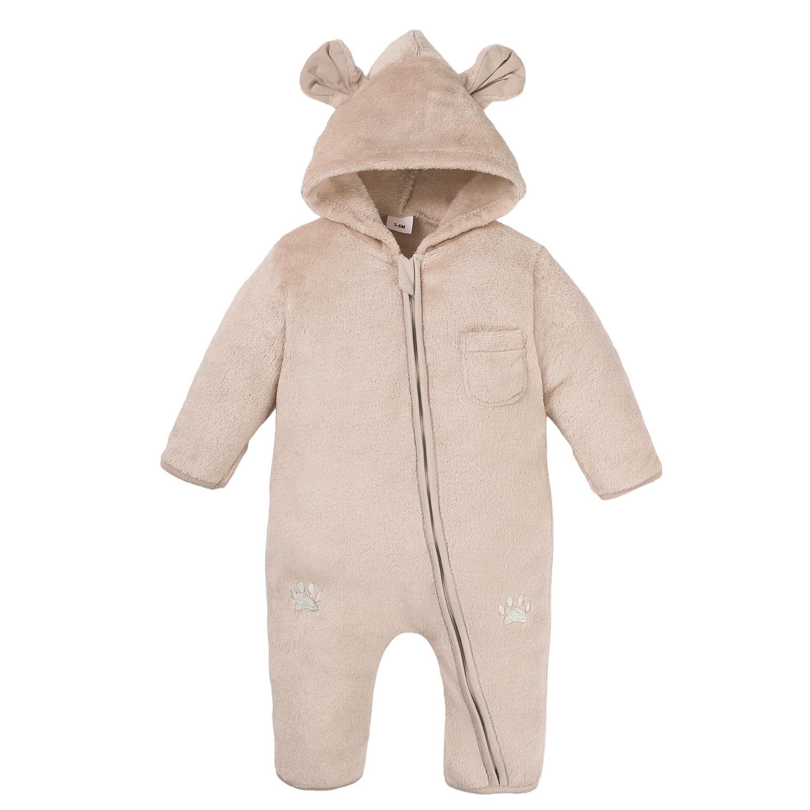 Newborn Baby Bear Snowsuit Infant Boys Girls Long Sleeve Fleece Hooded Jumpsuit Zipper Romper Fall Winter Warm Clothes