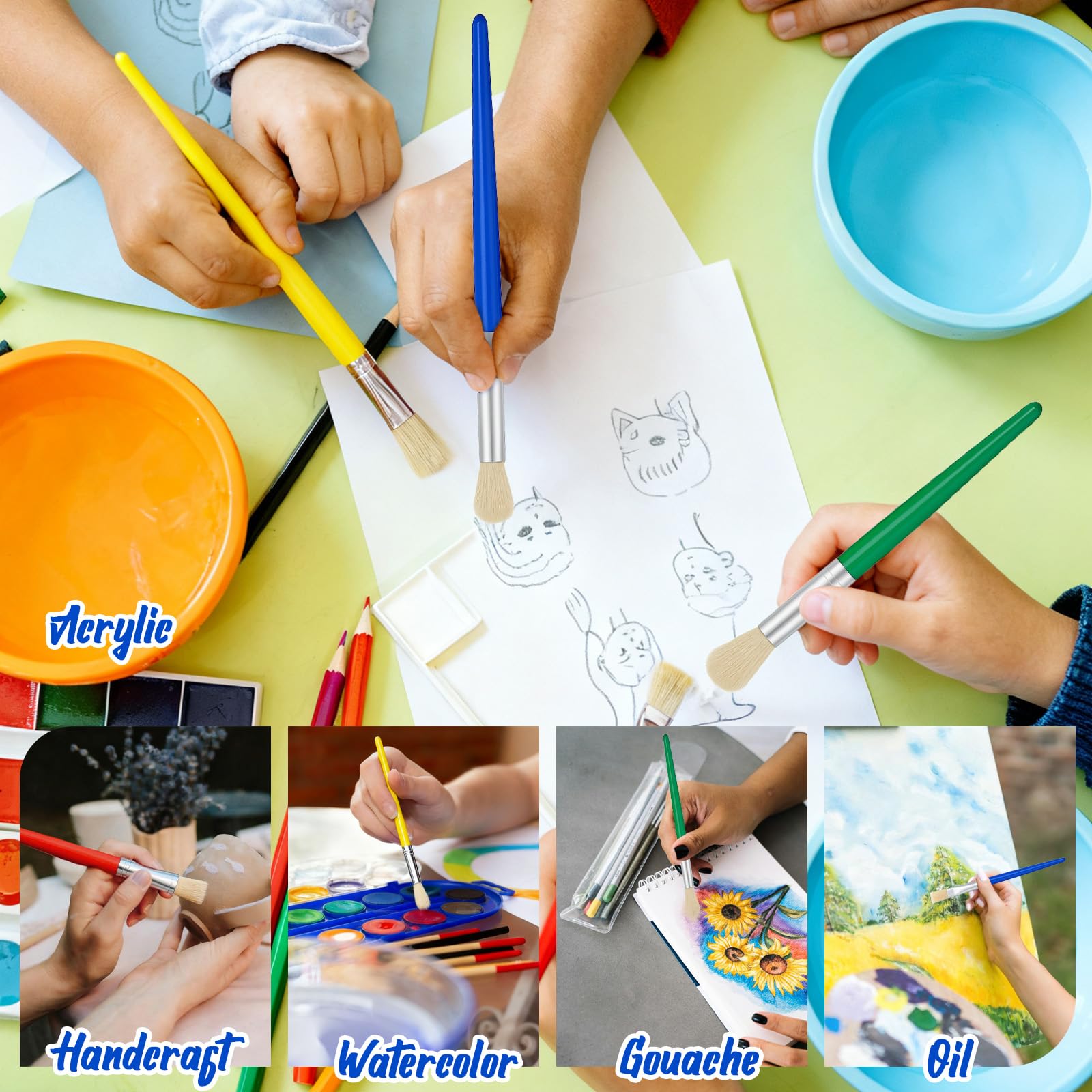 48 Pcs Paint Brushes for Kids Bulk Paintbrushes Set Large Chubby Round and Flat Brushes for Acrylic Painting Oil Watercolor Washable Paint