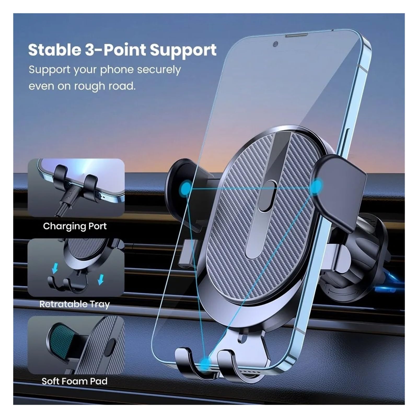 Supporto Universale per Telefono da Auto, Supporto per Smartphone, Clip per Bocchetta dell'Aria, Supporto per GPS e Telefono da Bici.