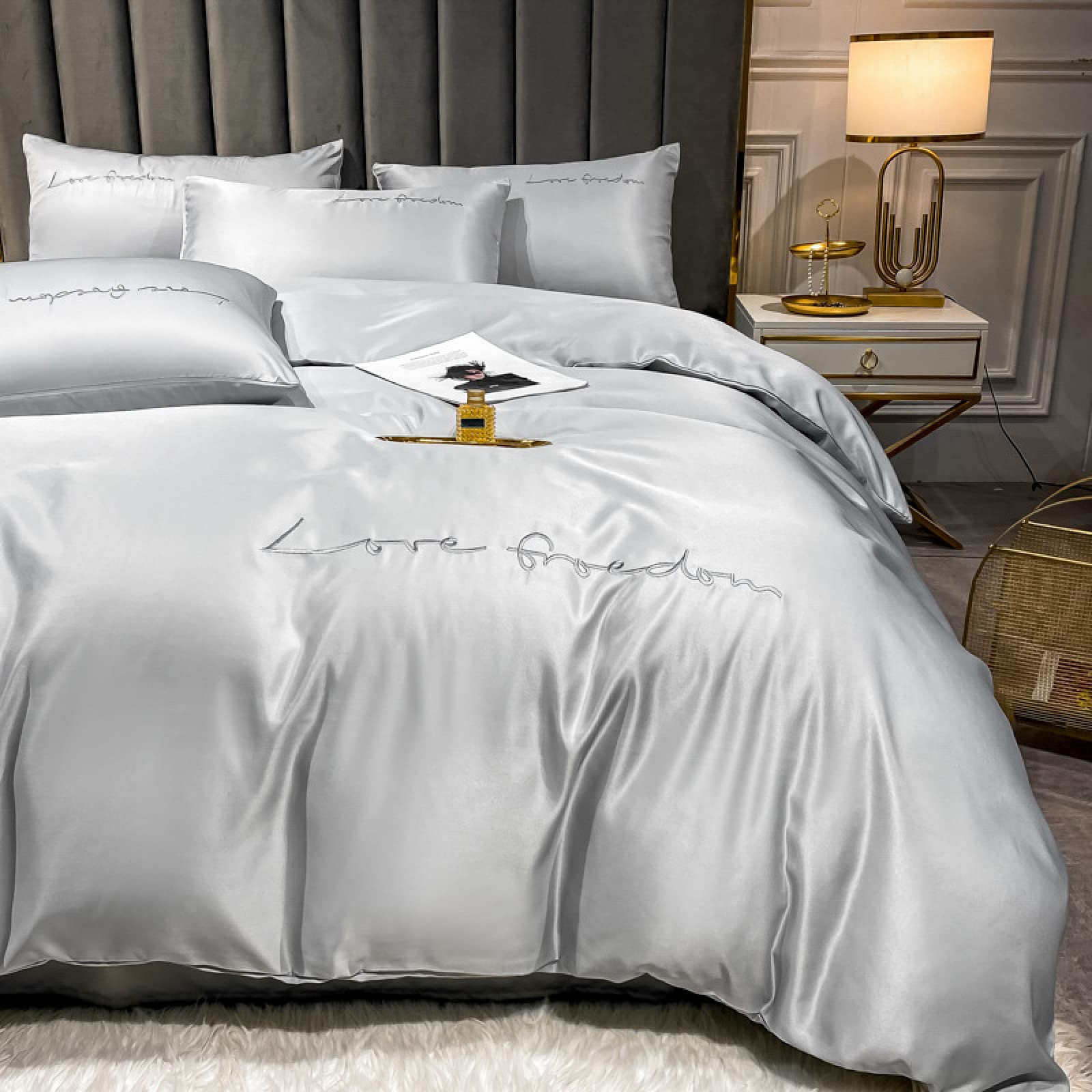 Satin BettwäSche Set 135x200 Cm,SeidenbettwäSche Set 2 Teilig,Satin- BettwäSche-Set, Bettbezug Aus Seide, Doppelbett, Einzel-Kissenbezug FüR Schlafzimmer, Studentenwohnheim,200 * 230 Cm (4 StüCk) Küche, Haushalt & Wohnen