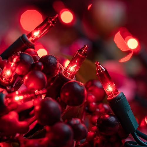 Miniatura 3 de YULETIME 200 luces rojas de Navidad, paquete de 2 hebras de 21 pies, 100 unidades, con certificación UL, mini tira de luces incandescentes (rojo,