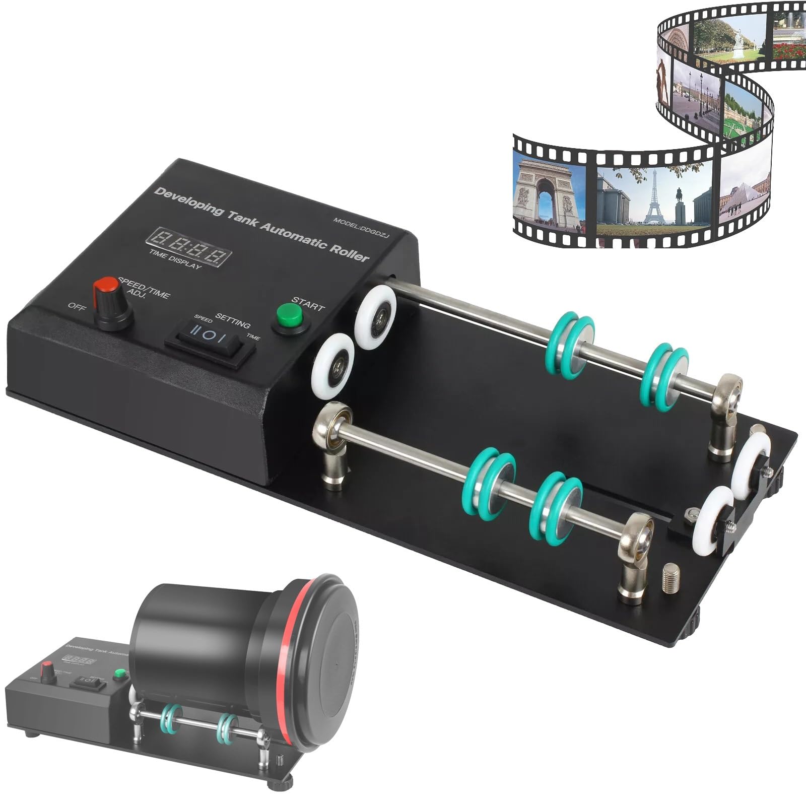 Maszyna do przetwarzania filmów w ciemni rolkowej, automatyczna maszyna do przetwarzania filmów z automatycznie obracającą się podstawą, elektryczny uchwyt na zbiornik wywoływacza