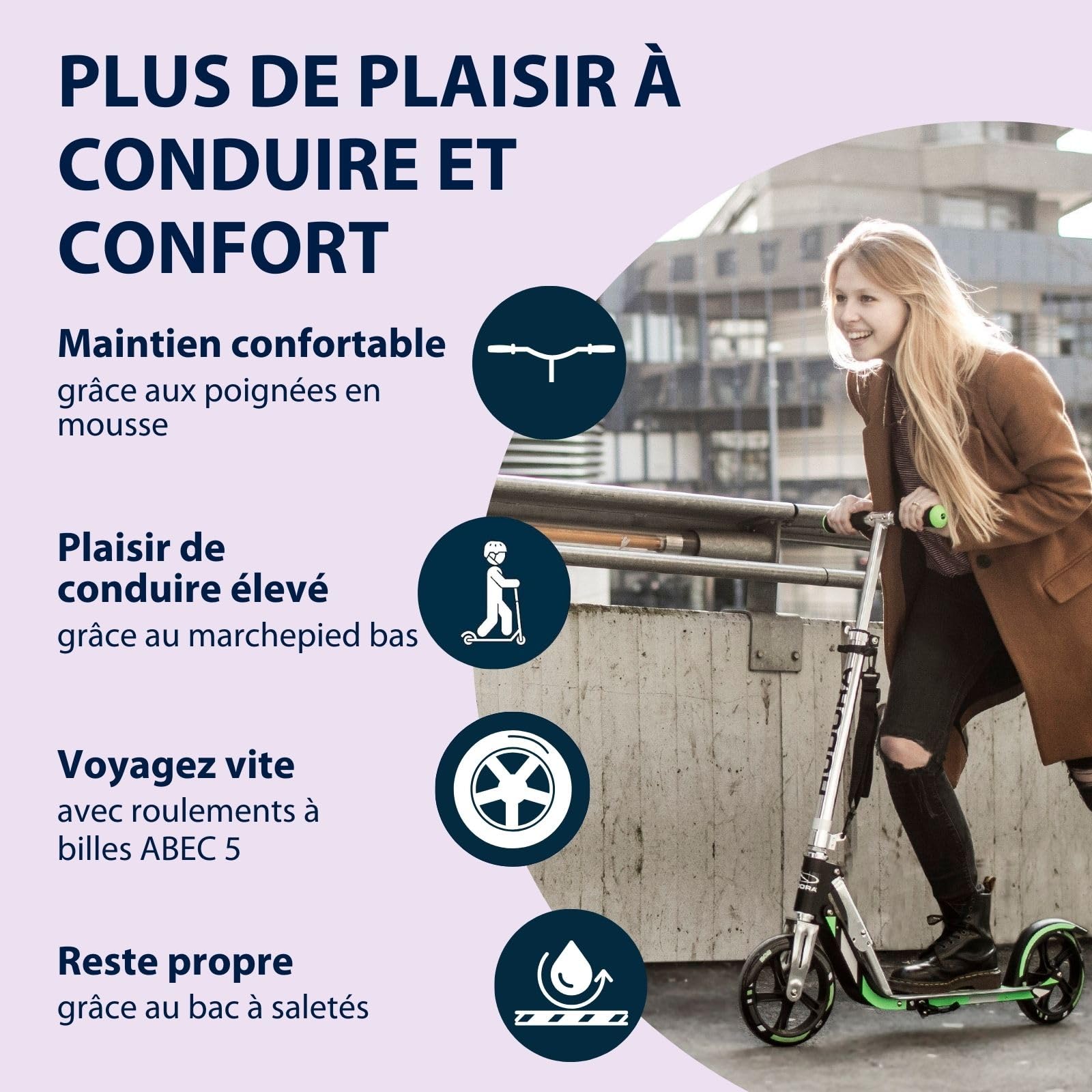 HUDORA BigWheel Scooter 205 I Trottinette Stable en Aluminium I Trottinette de Ville réglable en Hauteur & Pliable I Trottinette pour Enfants & Adultes jusqu'à 100kg I Trottinette avec béquille