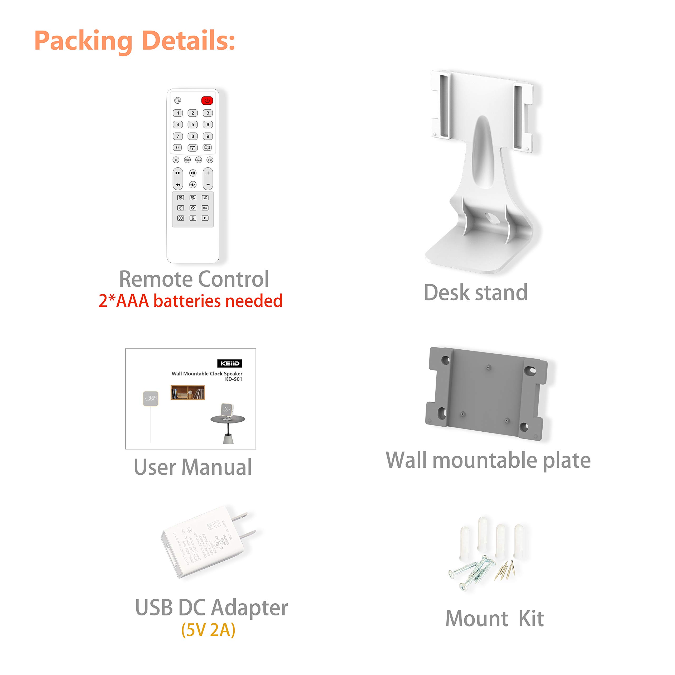 KEiiD Alarm Clock Radios Speaker Wall Mountable with FM Radio Bluetooth