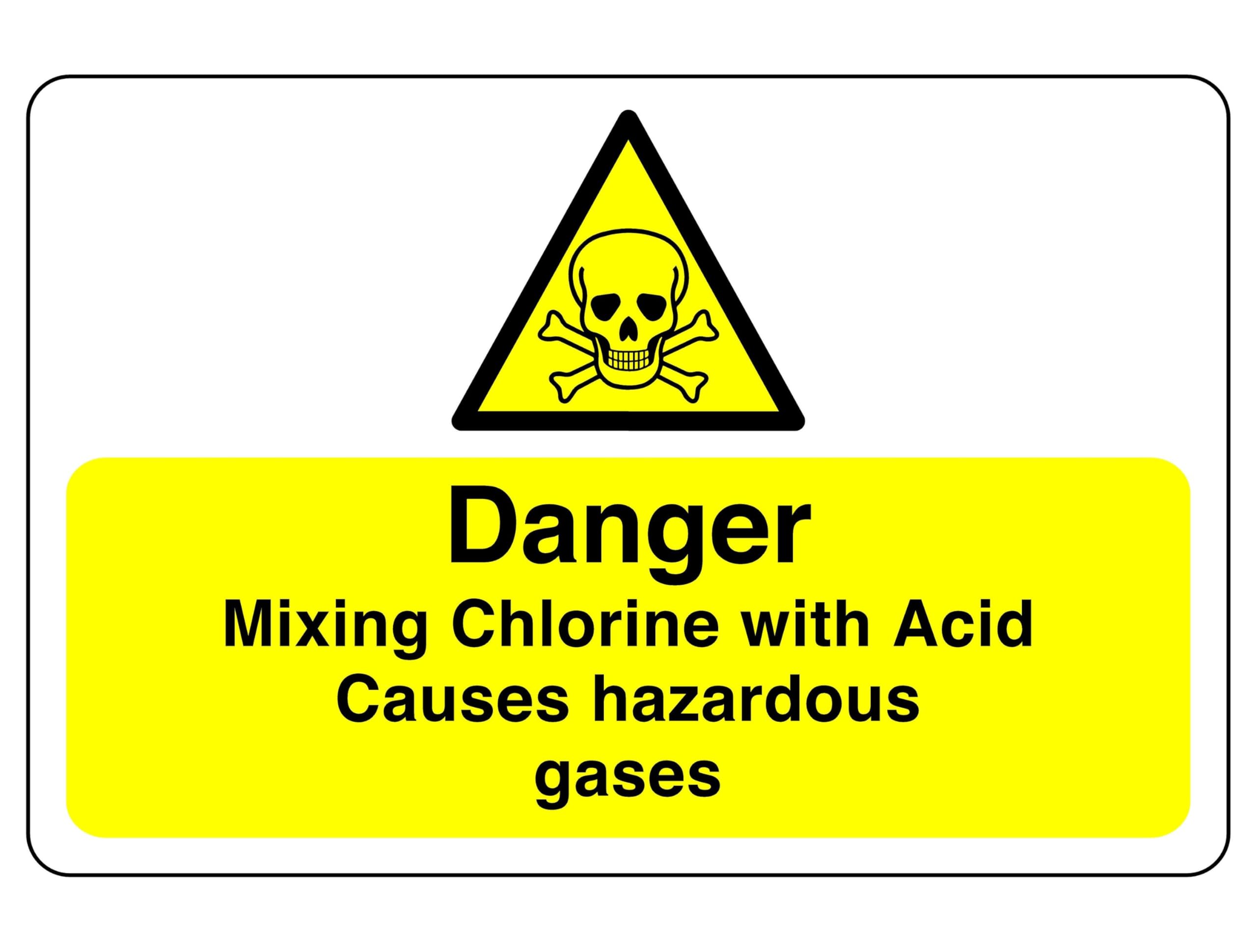 Safety First Display Ltd Yellow/Black Danger Mixing Chlorine With Acid Sign - High Tack Self-Adhesive Sticker (300Mm X 200Mm) Viewing Distance Within 7M.