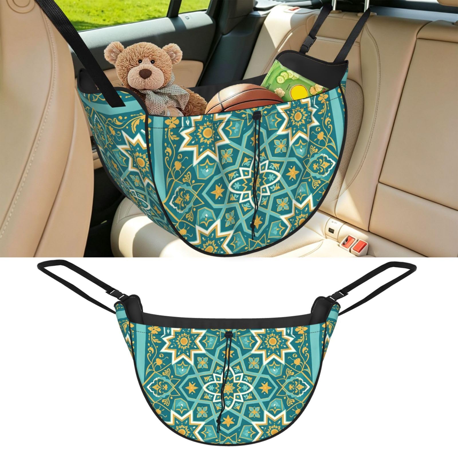 Cntdbu Black Alhambra Pattern Car Seat Organizer-Backseat Storage Bag For Travel