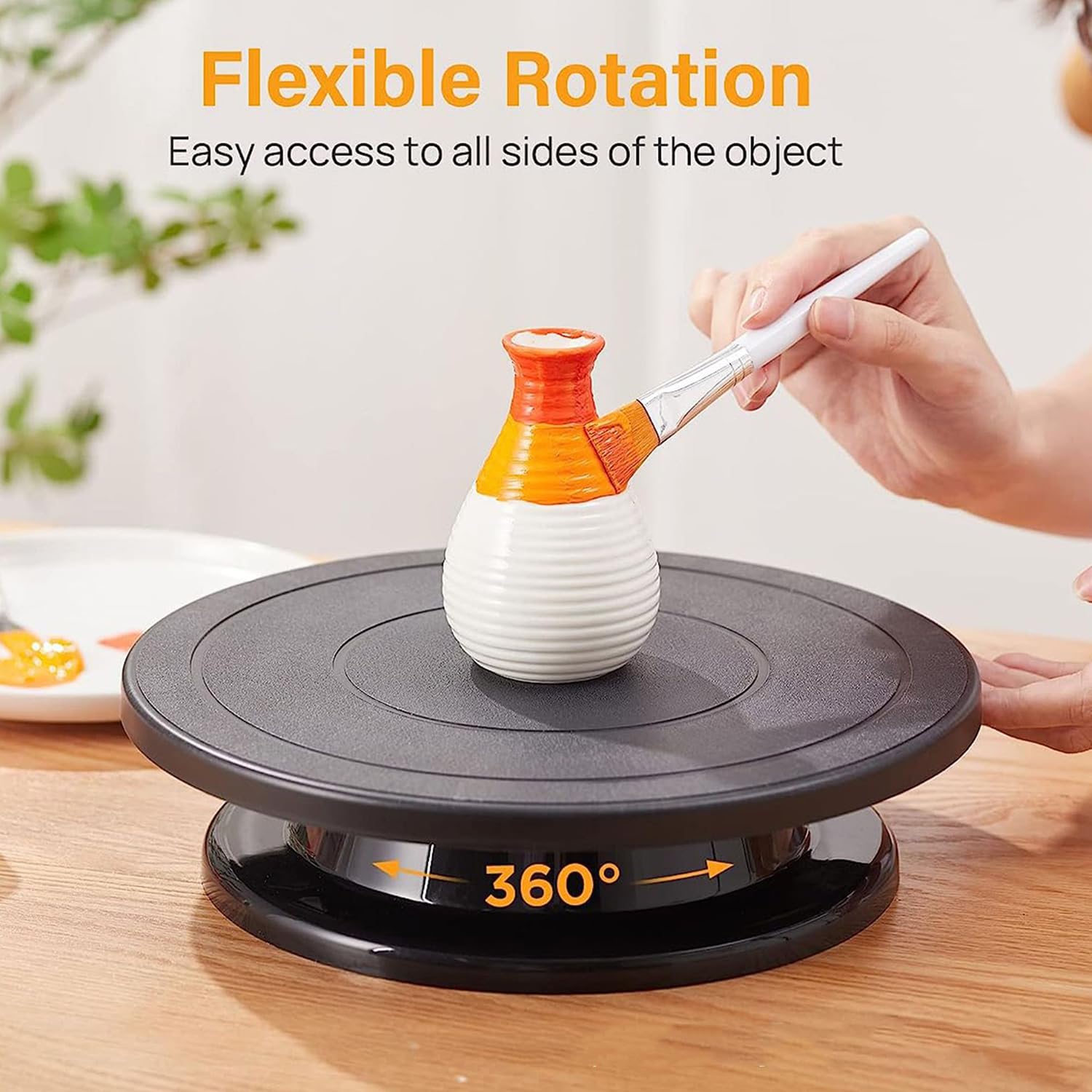 Tocadiscos de plástico negro de 28 cm, diseño moderno, rotación de 360°, perfecto para decoración de pasteles y pintura, ideal para aficionados y entusiastas del bricolaje
