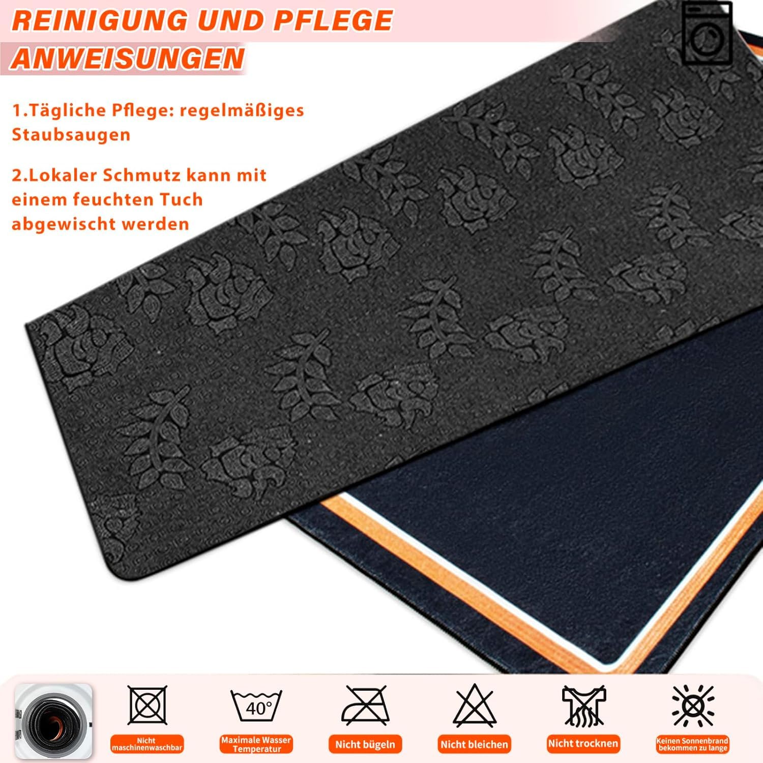 OUUTMEE Tappeto per batteria Drum nero+arancione (122 x 182 cm)