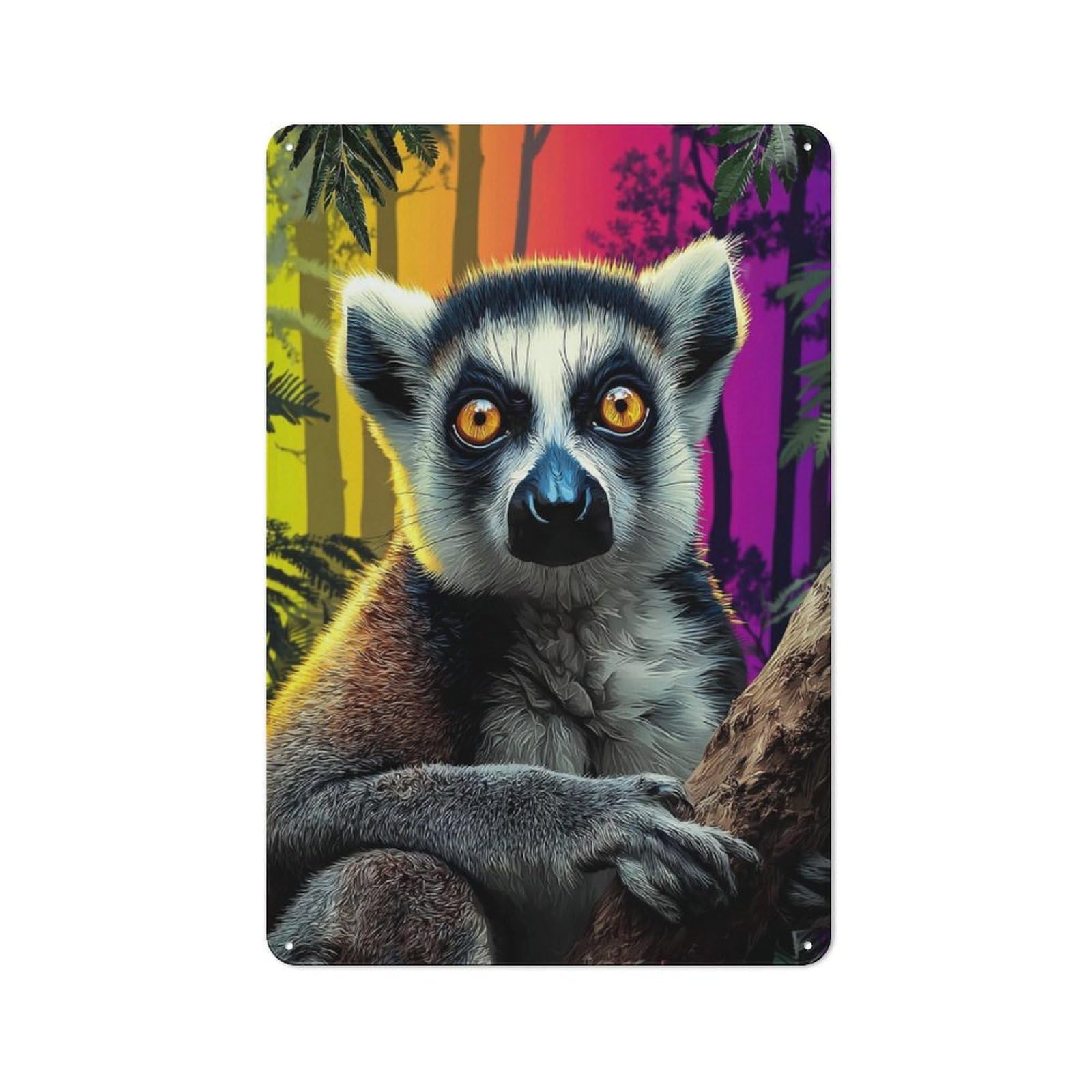 Junmoney Rainbow Lemur In Tropical Forest Retro Metal Plaque 30X20cm Featuring Bistro Wall Plaque For Bakery, Diner, Cafe Or Family Room