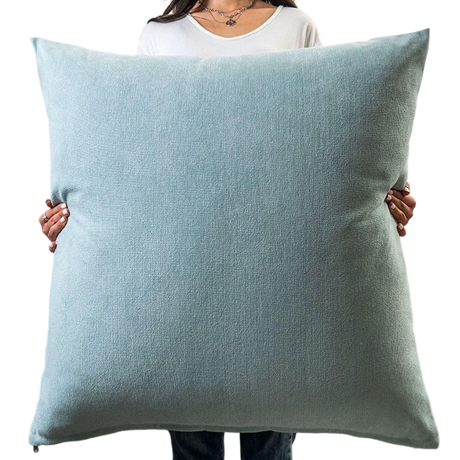 uyeoco Super King Size Cushion Covers 45x45 50x50 60x60 55x55 50x70 Rectangular/Square Extra Large Pillow Cases with Invisible Zipper Decorative pillowcases for pillows(light blue,60x60cm)