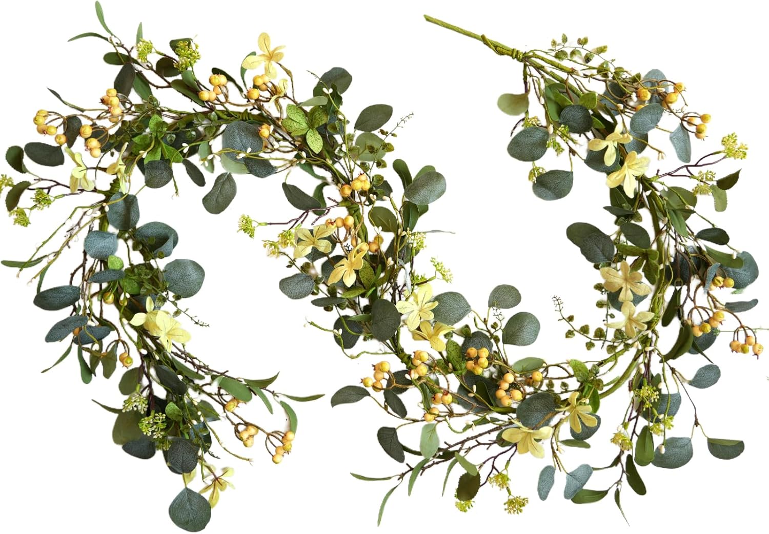 Bibelot 6FT Artificial Eucalyptus Garland, Spring Greenery Garland with Berries and Wildflowers for Home Table Mantle Wedding Festival Indoor Outdoor Decor