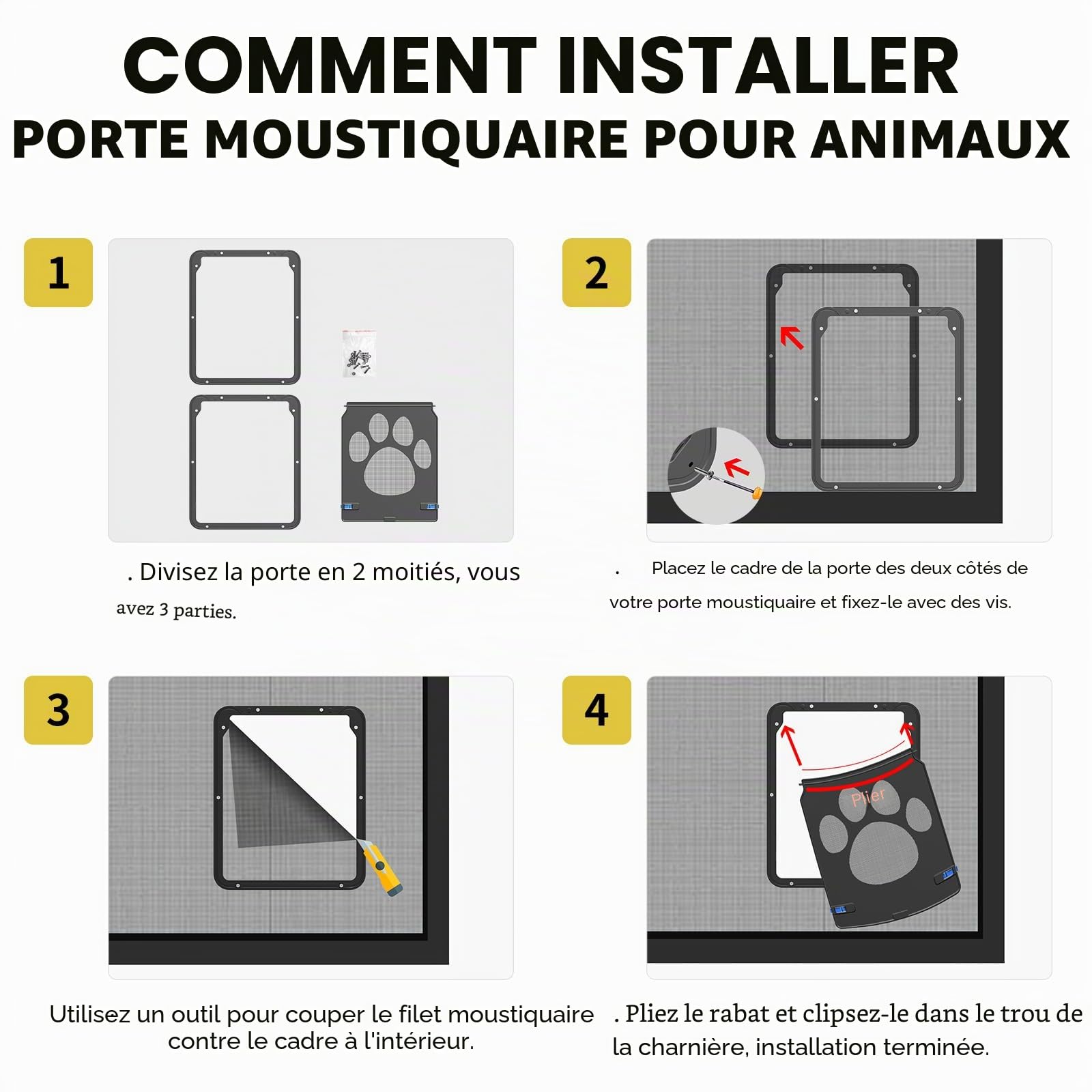 ENJOYING Chatiere Moustiquaire pour Chat, Petit Chien Portes pour Moustiquaire avec Rabat Magnétique, Porte à Animal pour Porte Coulissante Fenêtre, Fermeture Automatique, Verrouillable, Noir