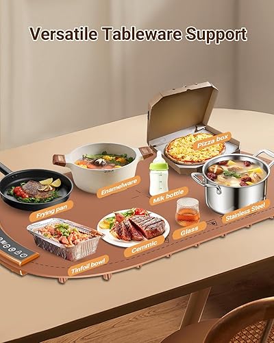 Miniatura 6 de Tapete de calentamiento de alimentos, bandeja de calentamiento eléctrica enrollable con 7 ajustes de temperatura y temporizador de 1 a 4 horas,