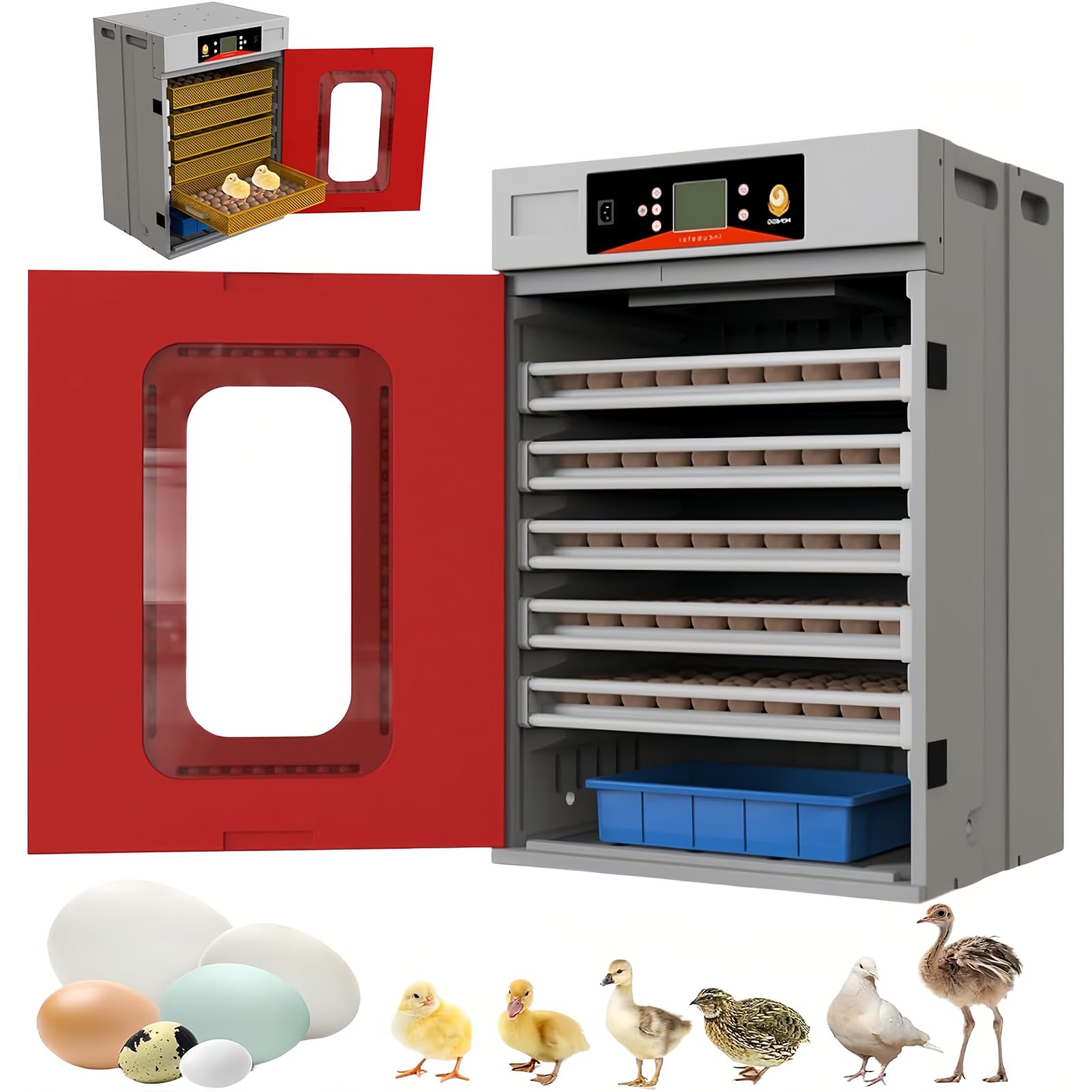 Incubadora digital de huevos, capacidad de 400 huevos, sistema de giro automático de 360°, monitoreo de temperatura y humedad, control digital