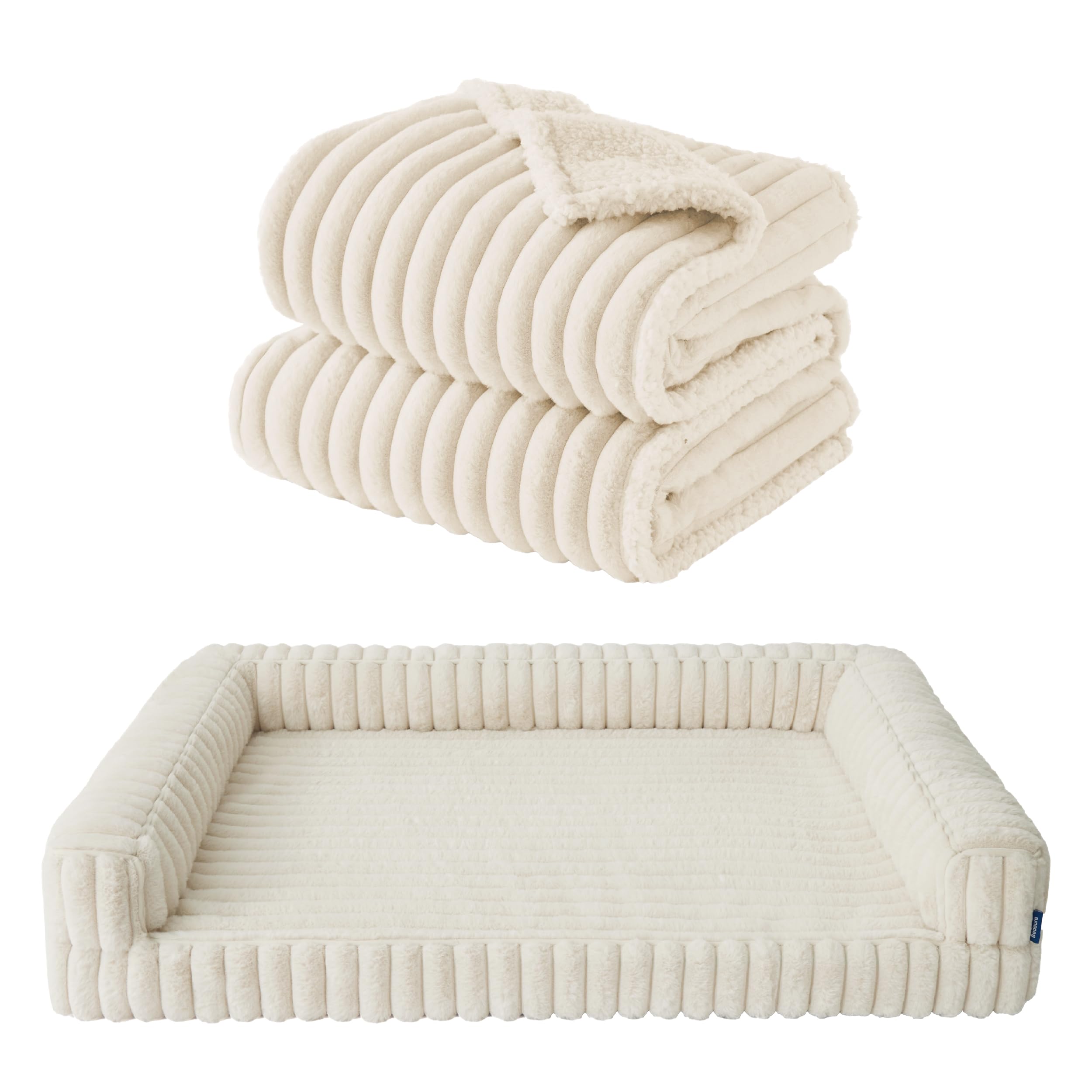 Bedsure ComfyFleece Orthopedic Dog Bed with Waterproof Dog Blanket for XL Dogs, Cream