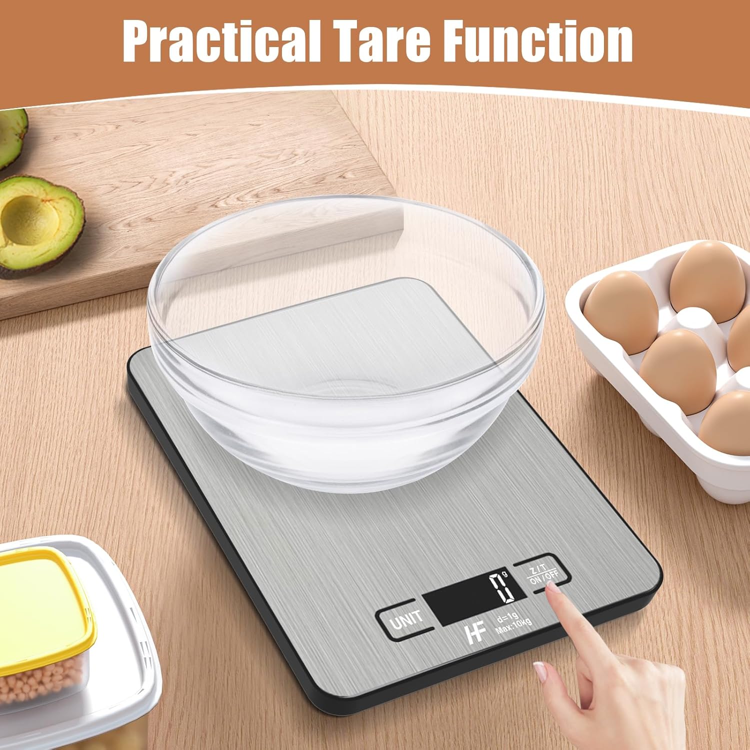 HomeFashion Large 23x17cm 10kg 1g Digital Kitchen Scales Food Scale Stainless Steel Surface With Backlit LCD Display Multifunction for Home Office Use - Image 6