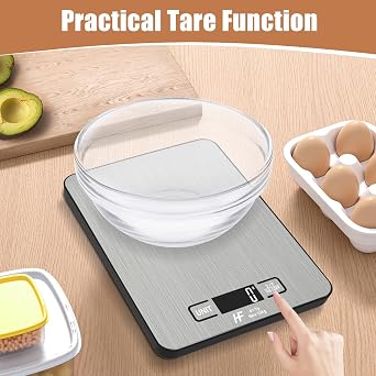 HomeFashion Large 23x17cm 10kg 1g Digital Kitchen Scales Food Scale Stainless Steel Surface With Backlit LCD Display Multifunction for Home Office Use