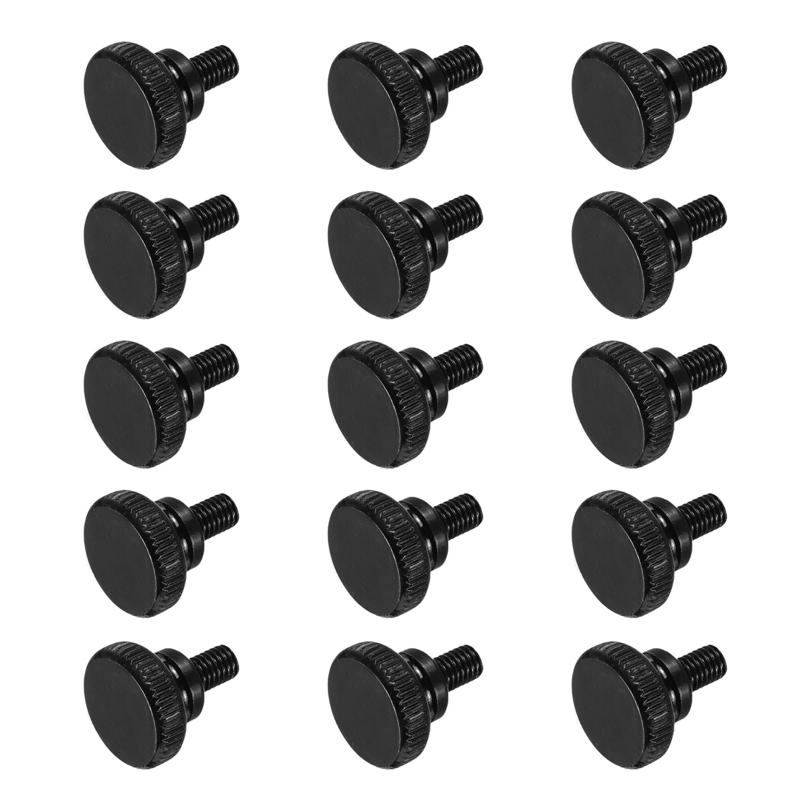 sourcing map M5x8mm Knurled Thumb Screws, Black Steel Flat Head Thumb Screws Zinc Plated Metric Knurled Head Bolts with Shoulder Grip Knobs Hand Tighten Thread Fasteners, 15 Pcs